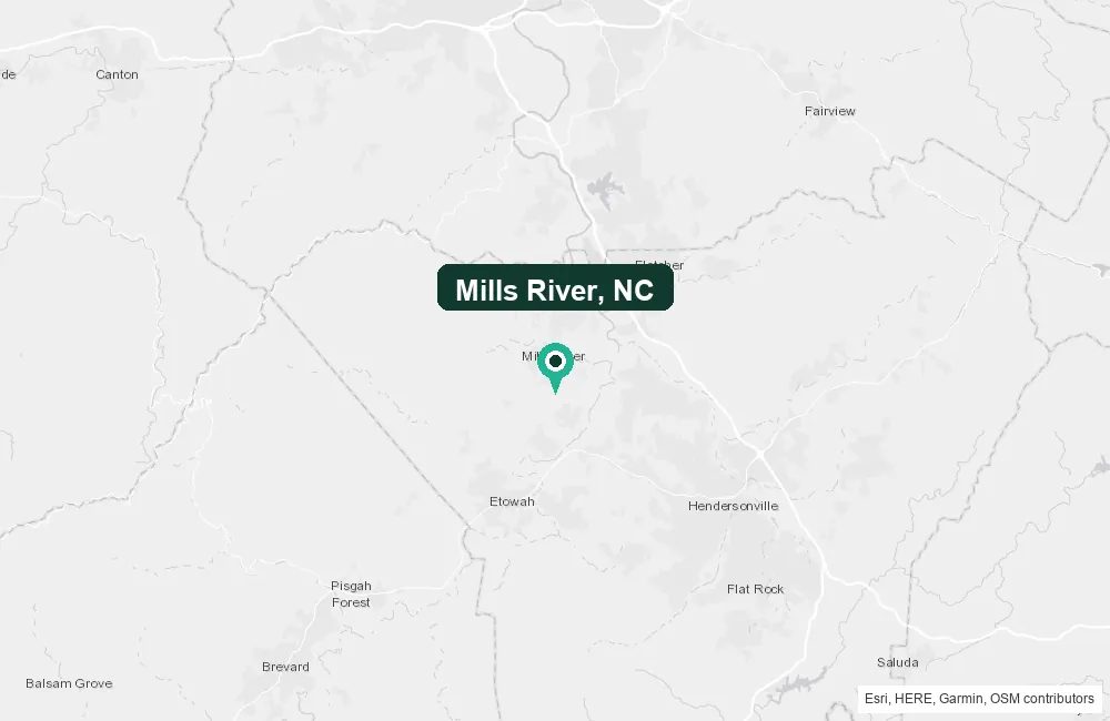 Map of Mills River, North Carolina and the surrounding Henderson County area service area
